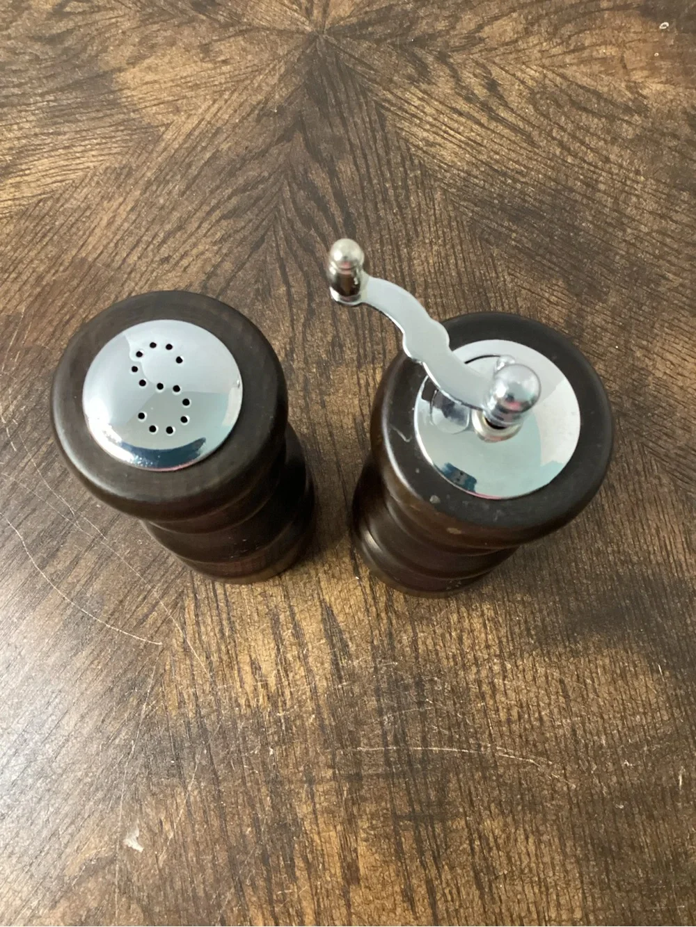Catalina MCM Wooden Pepper Mill and Salt Shaker Set - Dark Brown